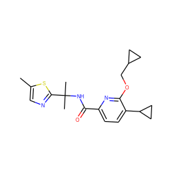 Cc1cnc(C(C)(C)NC(=O)c2ccc(C3CC3)c(OCC3CC3)n2)s1 ZINC000206687979