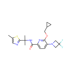 Cc1cnc(C(C)(C)NC(=O)c2ccc(N3CC(F)(F)C3)c(OCC3CC3)n2)s1 ZINC000206687600