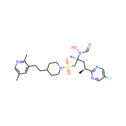 Cc1cnc(C)c(CCC2CCN(S(=O)(=O)C[C@](C)(C[C@H](C)c3ncc(F)cn3)N(O)C=O)CC2)c1 ZINC000066080165