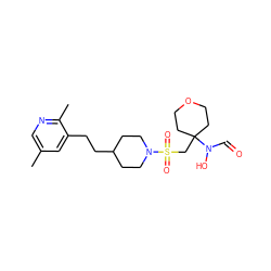 Cc1cnc(C)c(CCC2CCN(S(=O)(=O)CC3(N(O)C=O)CCOCC3)CC2)c1 ZINC000071282028