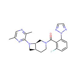 Cc1cnc(C)c(N2C[C@@H]3CCN(C(=O)c4c(F)cccc4-n4nccn4)C[C@@H]32)n1 ZINC000116825084