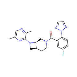 Cc1cnc(C)c(N2C[C@@H]3CCN(C(=O)c4cc(F)ccc4-n4nccn4)C[C@@H]32)n1 ZINC000116827578