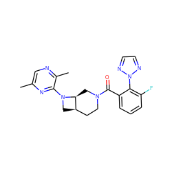 Cc1cnc(C)c(N2C[C@@H]3CCN(C(=O)c4cccc(F)c4-n4nccn4)C[C@@H]32)n1 ZINC000116826137