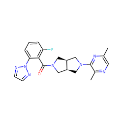 Cc1cnc(C)c(N2C[C@H]3CN(C(=O)c4c(F)cccc4-n4nccn4)C[C@H]3C2)n1 ZINC000116823917