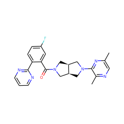 Cc1cnc(C)c(N2C[C@H]3CN(C(=O)c4cc(F)ccc4-c4ncccn4)C[C@H]3C2)n1 ZINC000116823131