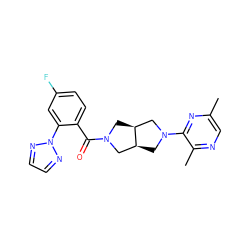 Cc1cnc(C)c(N2C[C@H]3CN(C(=O)c4ccc(F)cc4-n4nccn4)C[C@H]3C2)n1 ZINC000116821589