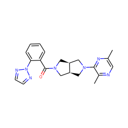 Cc1cnc(C)c(N2C[C@H]3CN(C(=O)c4ccccc4-n4nccn4)C[C@H]3C2)n1 ZINC000116825546