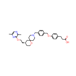 Cc1cnc(C)c(OCC[C@@H]2CCOC3(CCN(Cc4ccc(COc5ccc(CCC(=O)O)cc5)cc4)CC3)C2)n1 ZINC001772574869