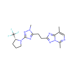 Cc1cnc(C)n2nc(CCc3nc(N4CCC[C@@H]4C(F)(F)F)nn3C)nc12 ZINC000217419865