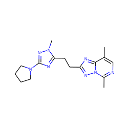 Cc1cnc(C)n2nc(CCc3nc(N4CCCC4)nn3C)nc12 ZINC000210671576