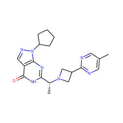 Cc1cnc(C2CN([C@H](C)c3nc4c(cnn4C4CCCC4)c(=O)[nH]3)C2)nc1 ZINC000116977767