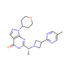 Cc1cnc(C2CN([C@H](C)c3nc4c(cnn4C4CCOCC4)c(=O)[nH]3)C2)nc1 ZINC000116981238