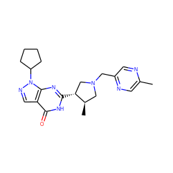 Cc1cnc(CN2C[C@@H](C)[C@H](c3nc4c(cnn4C4CCCC4)c(=O)[nH]3)C2)cn1 ZINC000045291698