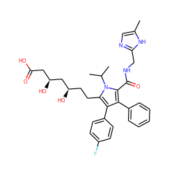 Cc1cnc(CNC(=O)c2c(-c3ccccc3)c(-c3ccc(F)cc3)c(CC[C@@H](O)C[C@@H](O)CC(=O)O)n2C(C)C)[nH]1 ZINC000028951310