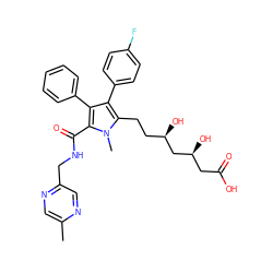 Cc1cnc(CNC(=O)c2c(-c3ccccc3)c(-c3ccc(F)cc3)c(CC[C@@H](O)C[C@@H](O)CC(=O)O)n2C)cn1 ZINC000049877997