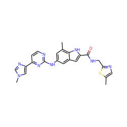 Cc1cnc(CNC(=O)c2cc3cc(Nc4nccc(-c5cn(C)cn5)n4)cc(C)c3[nH]2)s1 ZINC000205652570