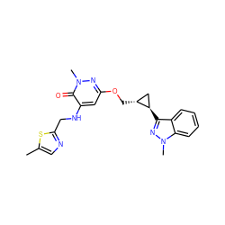 Cc1cnc(CNc2cc(OC[C@@H]3C[C@H]3c3nn(C)c4ccccc34)nn(C)c2=O)s1 ZINC000221918929