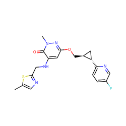 Cc1cnc(CNc2cc(OC[C@H]3C[C@@H]3c3ccc(F)cn3)nn(C)c2=O)s1 ZINC000221924631