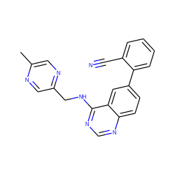 Cc1cnc(CNc2ncnc3ccc(-c4ccccc4C#N)cc23)cn1 ZINC000004268186