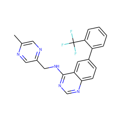 Cc1cnc(CNc2ncnc3ccc(-c4ccccc4C(F)(F)F)cc23)cn1 ZINC000004264660