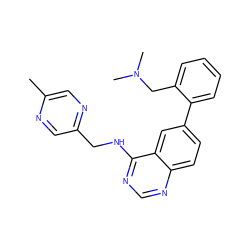 Cc1cnc(CNc2ncnc3ccc(-c4ccccc4CN(C)C)cc23)cn1 ZINC000004268138