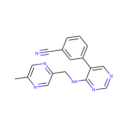 Cc1cnc(CNc2ncncc2-c2cccc(C#N)c2)cn1 ZINC000004264521