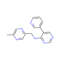 Cc1cnc(CNc2ncncc2-c2cccnc2)cn1 ZINC000004258386