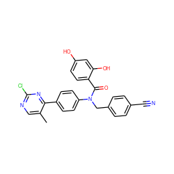 Cc1cnc(Cl)nc1-c1ccc(N(Cc2ccc(C#N)cc2)C(=O)c2ccc(O)cc2O)cc1 ZINC000653679766