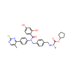 Cc1cnc(Cl)nc1-c1ccc(N(Cc2ccc(CN[C@@H](C)C(=O)OC3CCCC3)cc2)C(=O)c2ccc(O)cc2O)cc1 ZINC000653767482