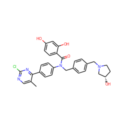 Cc1cnc(Cl)nc1-c1ccc(N(Cc2ccc(CN3CC[C@H](O)C3)cc2)C(=O)c2ccc(O)cc2O)cc1 ZINC000653762406