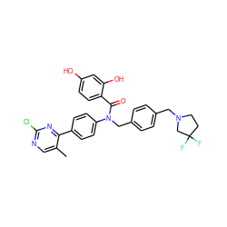 Cc1cnc(Cl)nc1-c1ccc(N(Cc2ccc(CN3CCC(F)(F)C3)cc2)C(=O)c2ccc(O)cc2O)cc1 ZINC000653752927