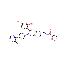 Cc1cnc(Cl)nc1-c1ccc(N(Cc2ccc(CNC(=O)[C@H]3CCCO3)cc2)C(=O)c2ccc(O)cc2O)cc1 ZINC000653752874