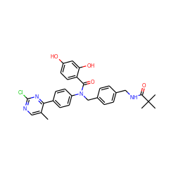 Cc1cnc(Cl)nc1-c1ccc(N(Cc2ccc(CNC(=O)C(C)(C)C)cc2)C(=O)c2ccc(O)cc2O)cc1 ZINC000653747940