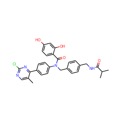 Cc1cnc(Cl)nc1-c1ccc(N(Cc2ccc(CNC(=O)C(C)C)cc2)C(=O)c2ccc(O)cc2O)cc1 ZINC000653673691