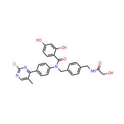 Cc1cnc(Cl)nc1-c1ccc(N(Cc2ccc(CNC(=O)CO)cc2)C(=O)c2ccc(O)cc2O)cc1 ZINC000653750402