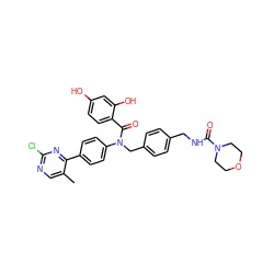 Cc1cnc(Cl)nc1-c1ccc(N(Cc2ccc(CNC(=O)N3CCOCC3)cc2)C(=O)c2ccc(O)cc2O)cc1 ZINC000653775404