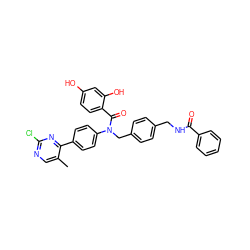 Cc1cnc(Cl)nc1-c1ccc(N(Cc2ccc(CNC(=O)c3ccccc3)cc2)C(=O)c2ccc(O)cc2O)cc1 ZINC000653747934