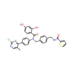 Cc1cnc(Cl)nc1-c1ccc(N(Cc2ccc(CNC(=O)c3cccs3)cc2)C(=O)c2ccc(O)cc2O)cc1 ZINC000653747996