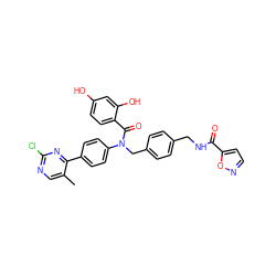 Cc1cnc(Cl)nc1-c1ccc(N(Cc2ccc(CNC(=O)c3ccno3)cc2)C(=O)c2ccc(O)cc2O)cc1 ZINC000653768976