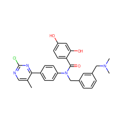 Cc1cnc(Cl)nc1-c1ccc(N(Cc2cccc(CN(C)C)c2)C(=O)c2ccc(O)cc2O)cc1 ZINC000653668880