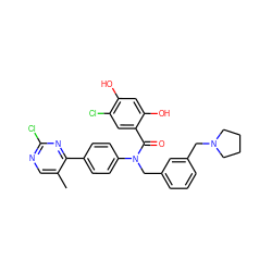 Cc1cnc(Cl)nc1-c1ccc(N(Cc2cccc(CN3CCCC3)c2)C(=O)c2cc(Cl)c(O)cc2O)cc1 ZINC000653672849