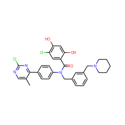 Cc1cnc(Cl)nc1-c1ccc(N(Cc2cccc(CN3CCCCC3)c2)C(=O)c2cc(Cl)c(O)cc2O)cc1 ZINC000653672868