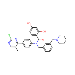 Cc1cnc(Cl)nc1-c1ccc(N(Cc2cccc(CN3CCCCC3)c2)C(=O)c2ccc(O)cc2O)cc1 ZINC000653769225