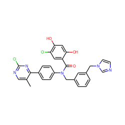 Cc1cnc(Cl)nc1-c1ccc(N(Cc2cccc(Cn3ccnc3)c2)C(=O)c2cc(Cl)c(O)cc2O)cc1 ZINC000653748739