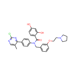 Cc1cnc(Cl)nc1-c1ccc(N(Cc2cccc(OCCN3CCCC3)c2)C(=O)c2ccc(O)cc2O)cc1 ZINC000653676810