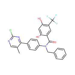 Cc1cnc(Cl)nc1-c1ccc(N(Cc2ccccc2)C(=O)c2cc(C(F)(F)F)c(O)cc2O)cc1 ZINC000653748749