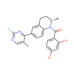 Cc1cnc(Cl)nc1-c1ccc2c(c1)CC[C@H](C)N2C(=O)c1ccc(O)cc1O ZINC000653677642