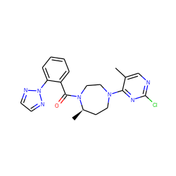 Cc1cnc(Cl)nc1N1CC[C@@H](C)N(C(=O)c2ccccc2-n2nccn2)CC1 ZINC000473112594