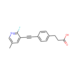 Cc1cnc(F)c(C#Cc2ccc(CCC(=O)O)cc2)c1 ZINC000072116793