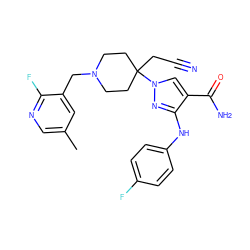 Cc1cnc(F)c(CN2CCC(CC#N)(n3cc(C(N)=O)c(Nc4ccc(F)cc4)n3)CC2)c1 ZINC000220971353